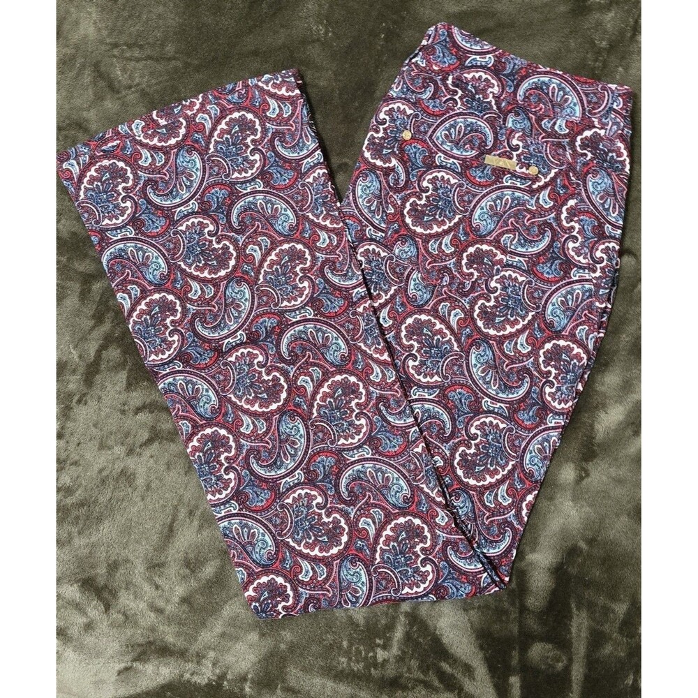 IMAN Women's Zip Up Boot Cut Paisley Pants Dark Red Size 14